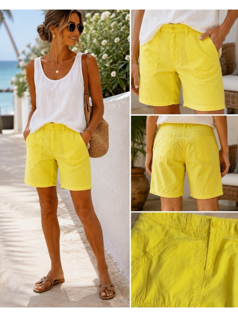 Caribbean Joe Women’s Size 8 Yellow Bermuda Shorts Cotton Stretch Coastal Resort